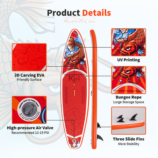 FunWater Plenblovebla Staranta Padelbreto Surftabulo SUP Kompleta Padelbreto Akcesoraĵoj Alĝustigebla Padelpumpilo ISUP Vojaĝa Dorsosako Kondukŝnuro Akvorezista Sako Plenkreskula Padelbreto